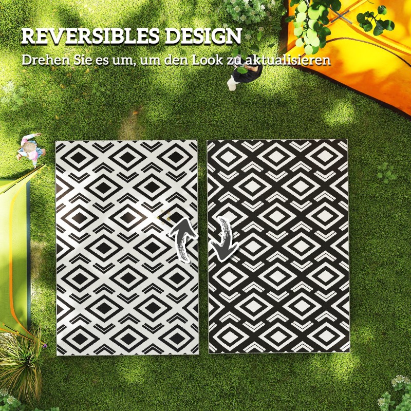 Ulkomatto boho-säänkestävä polypropeeni 182 x 274 cm musta valkoinen, taitettava kantolaukulla