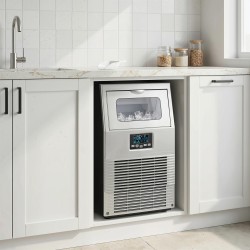 Ammattitason jääpalakone 30 kg/vrk, LED-valaistus, automaattipuhdistus, hopea-musta