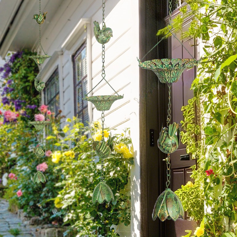 Sadevesiketju kolibrikoristeella 3 kpl setti metalli 123 cm vihreä