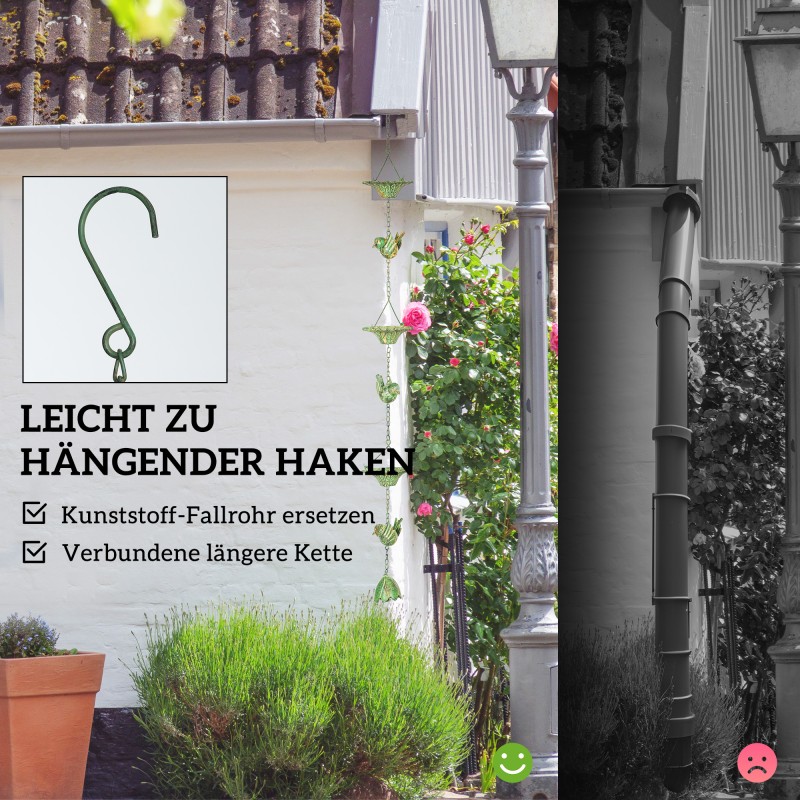 Sadevesiketju kolibrikoristeella 3 kpl setti metalli 123 cm vihreä