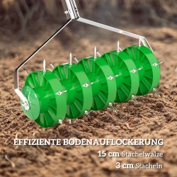 Käsikäyttöinen nurmikon ilmastointirulla 45 cm, teräs, 30 piikkiä, tummanvihreä