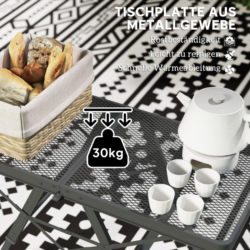 Campingtaso säädettävä retkipöytä alumiinia 90 x 40 cm metalliverkkokannella, musta