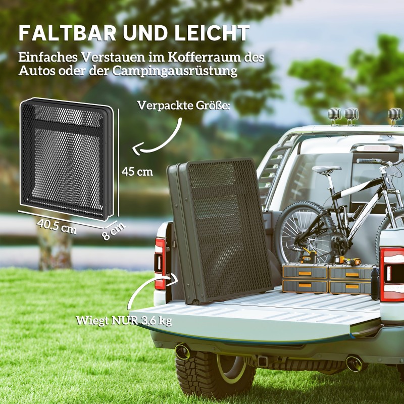 Campingtaso säädettävä retkipöytä alumiinia 90 x 40 cm metalliverkkokannella, musta