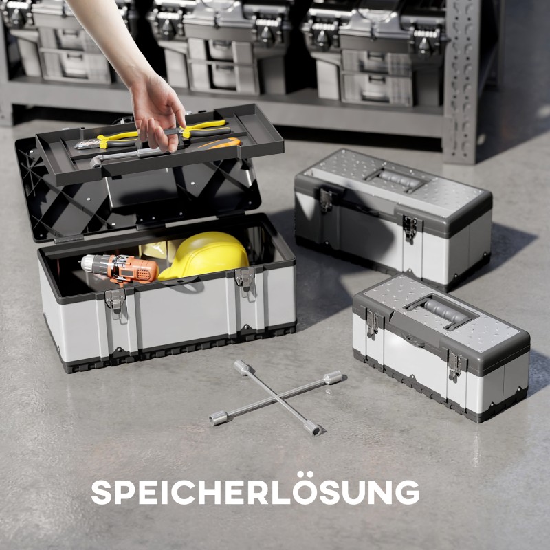 Työkalulaatikko setti 3 kpl, ruostumaton teräs ja muovi, 7/14/30 L, hopea-musta