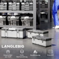 Työkalulaatikko setti 3 kpl, ruostumaton teräs ja muovi, 7/14/30 L, hopea-musta