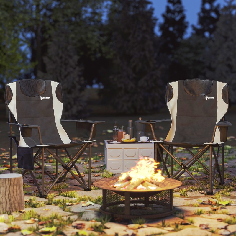 Kaksiosainen taittuva retkituolisetti käsinojilla, juomapidikkeellä ja kylmälaukulla, musta