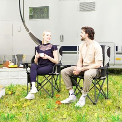 Kaksiosainen taittuva retkituolisetti käsinojilla, juomapidikkeellä ja kylmälaukulla, musta