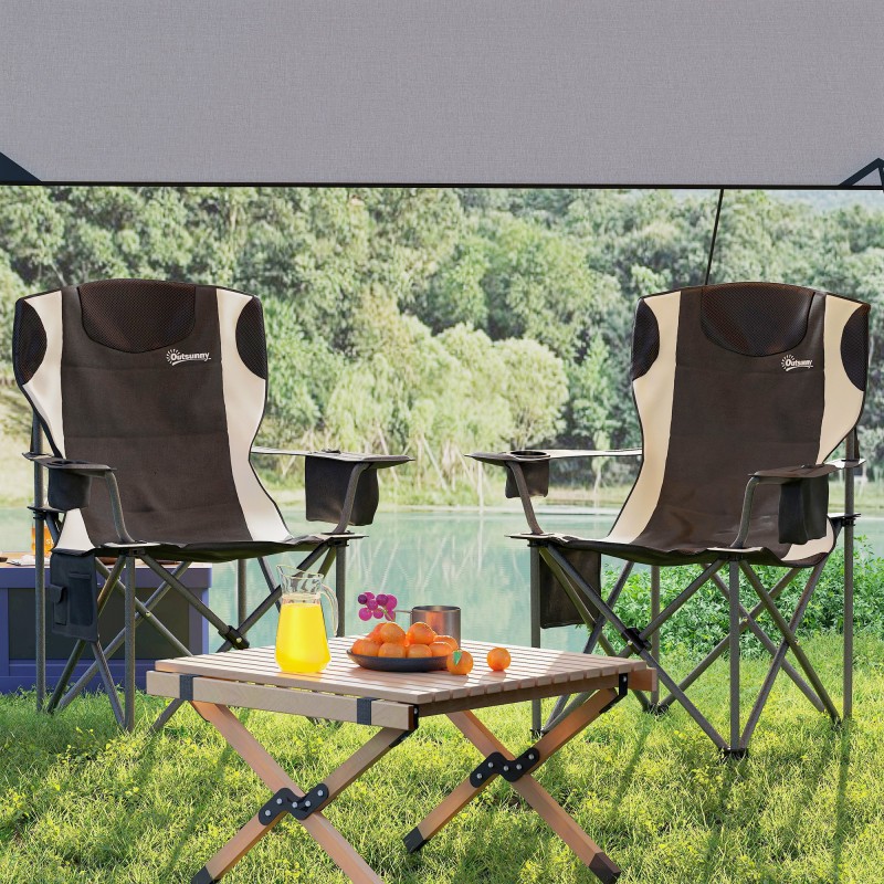 Kaksiosainen taittuva retkituolisetti käsinojilla, juomapidikkeellä ja kylmälaukulla, musta