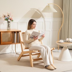 Rottinkituoli lukemiseen, kumipuurunko, leveä istuin, 64 x 70 x 74 cm, luonnonpuu