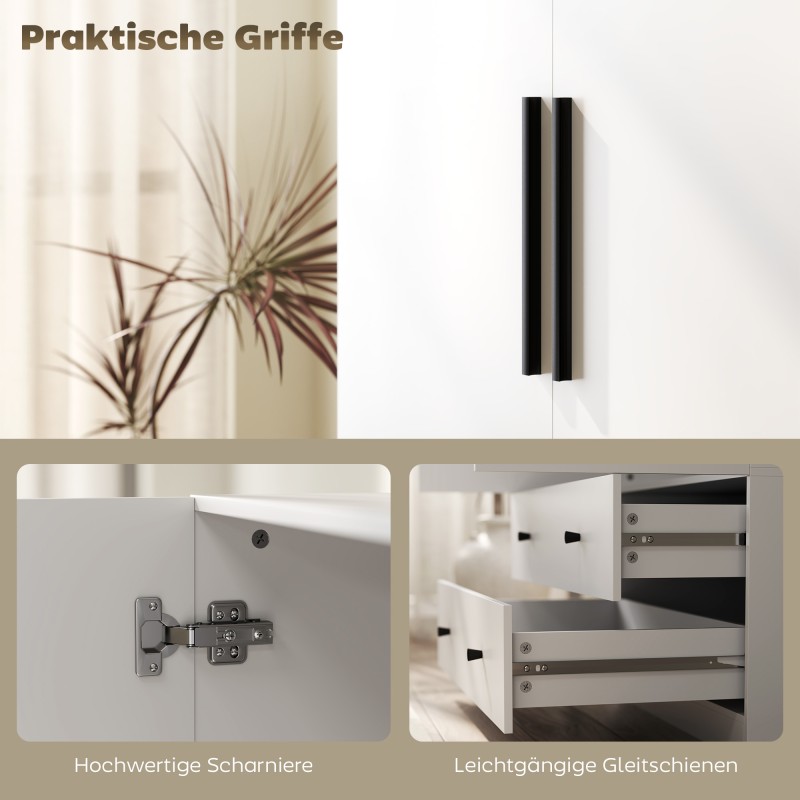 Vaatekaappi 2-ovinen MDF 79x43x180 cm valkoinen, ripustustila ja 2 laatikkoa