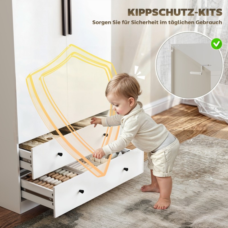 Vaatekaappi 2-ovinen MDF 79x43x180 cm valkoinen, ripustustila ja 2 laatikkoa