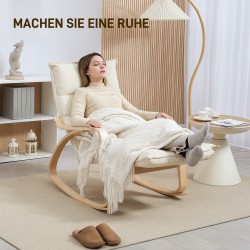 Pehmustettu keinutuoli korkealla selkänojalla ja säädettävällä jalkatuella, teräsrunko, kermanvalkoinen