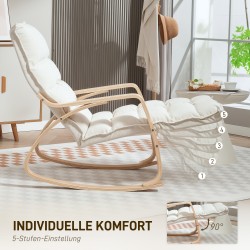 Pehmustettu keinutuoli korkealla selkänojalla ja säädettävällä jalkatuella, teräsrunko, kermanvalkoinen