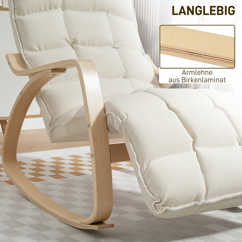 Pehmustettu keinutuoli korkealla selkänojalla ja säädettävällä jalkatuella, teräsrunko, kermanvalkoinen