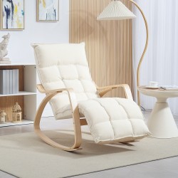 Pehmustettu keinutuoli korkealla selkänojalla ja säädettävällä jalkatuella, teräsrunko, kermanvalkoinen