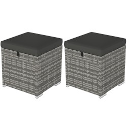 2 kpl säilytysrahi ulkokäyttöön muovirottinki teräsrunko 40x40x41 cm tummanharmaa