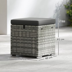 2 kpl säilytysrahi ulkokäyttöön, muovirottinki, teräsrunko, 40x40x41 cm, tummanharmaa