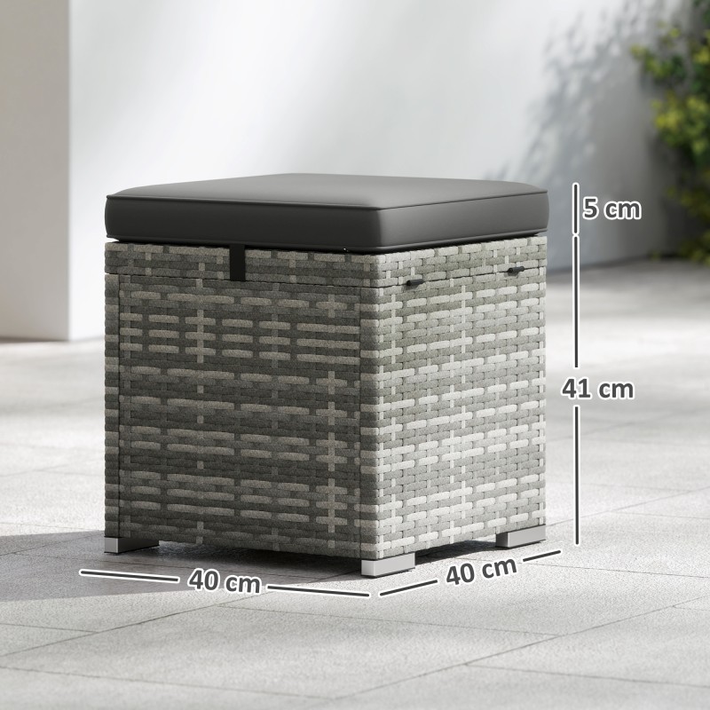 2 kpl säilytysrahi ulkokäyttöön, muovirottinki, teräsrunko, 40x40x41 cm, tummanharmaa