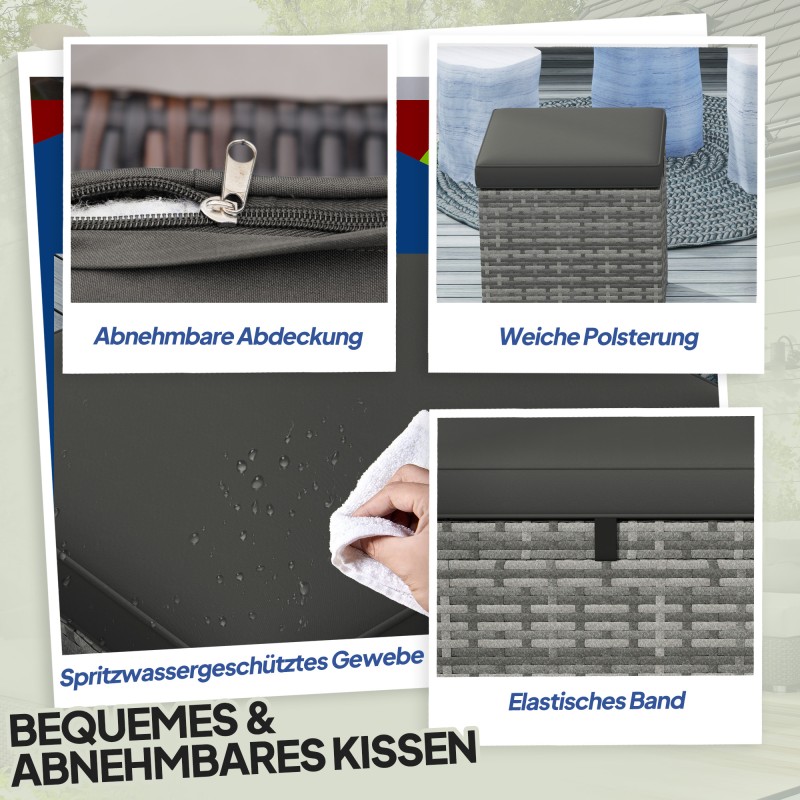 2 kpl säilytysrahi ulkokäyttöön, muovirottinki, teräsrunko, 40x40x41 cm, tummanharmaa