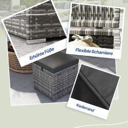 2 kpl säilytysrahi ulkokäyttöön, muovirottinki, teräsrunko, 40x40x41 cm, tummanharmaa