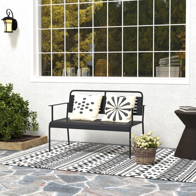 Kahden hengen puutarhapenkki, teräs, 121 x 64 x 84 cm, musta