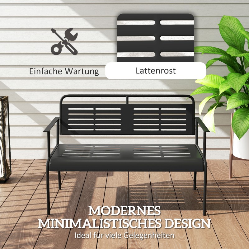 Kahden hengen puutarhapenkki, teräs, 121 x 64 x 84 cm, musta