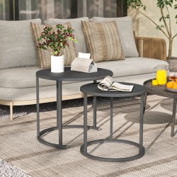 Ulkokäyttöön sivupöytäsarja 2 kpl teräs Ø60/48 cm tummanharmaa