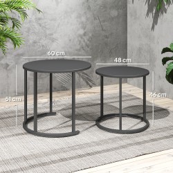 Ulkokäyttöön sivupöytäsarja 2 kpl teräs Ø60/48 cm tummanharmaa