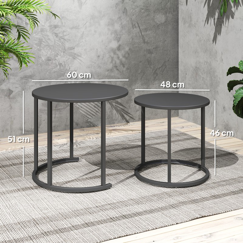 Ulkokäyttöön sivupöytäsarja 2 kpl teräs Ø60/48 cm tummanharmaa