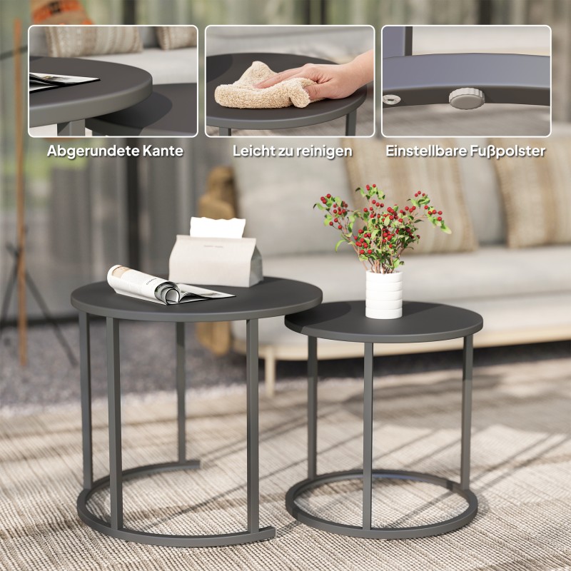 Ulkokäyttöön sivupöytäsarja 2 kpl teräs Ø60/48 cm tummanharmaa