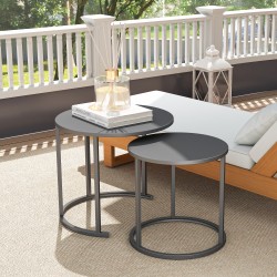 Ulkokäyttöön sivupöytäsarja 2 kpl teräs Ø60/48 cm tummanharmaa