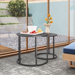 Ulkokäyttöön sivupöytäsarja 2 kpl teräs Ø60/48 cm tummanharmaa