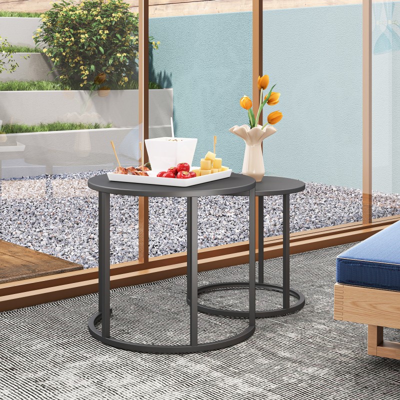 Ulkokäyttöön sivupöytäsarja 2 kpl teräs Ø60/48 cm tummanharmaa