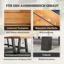 Ulkona käytettävä ruokailuryhmä 3-osainen, teräs ja mäntypuu, pöytä 168x76x74 cm + 2 penkkiä, teak/musta