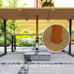 Ulkoruokailuryhmä 3-osainen 6 hengelle teräs ja kuusipuu pöytä 178 x 76 x 77 cm + 2 penkkiä luonnonpuu