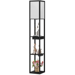 Lattiavalaisin hyllyillä ja laatikolla USB A USB C liitännät ja pistorasia MDF musta