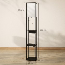 Lattiavalaisin hyllyillä ja laatikolla, USB-A/USB-C‑liitännät ja pistorasia, MDF, musta