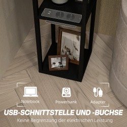 Lattiavalaisin hyllyillä ja laatikolla, USB-A/USB-C‑liitännät ja pistorasia, MDF, musta