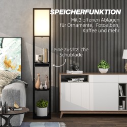 Lattiavalaisin hyllyillä ja laatikolla, USB-A/USB-C‑liitännät ja pistorasia, MDF, musta