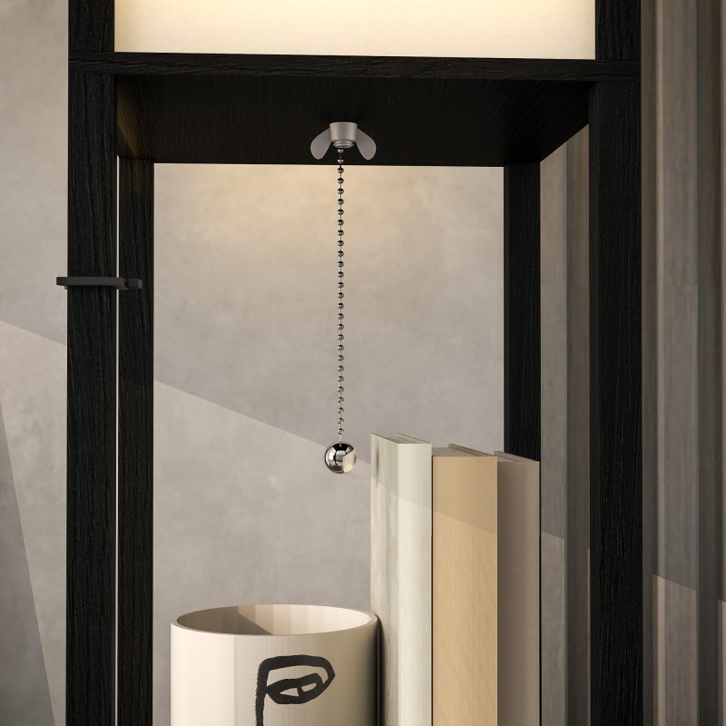 Lattiavalaisin hyllyillä ja laatikolla, USB-A/USB-C‑liitännät ja pistorasia, MDF, musta