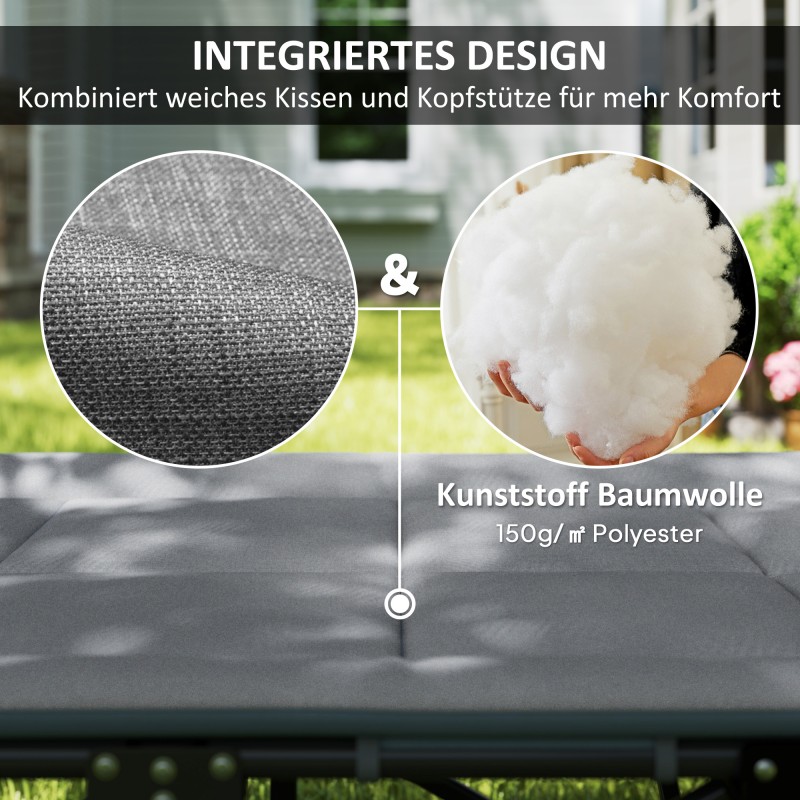 Kokoontaitettava leirisänky patjalla ja tyynyllä, metalli/polyesteri, 187 x 67 x 37 cm, harmaa, kantavuus 150 kg