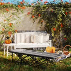 Kokoontaitettava leirisänky patjalla ja tyynyllä, metalli/polyesteri, 187 x 67 x 37 cm, harmaa, kantavuus 150 kg