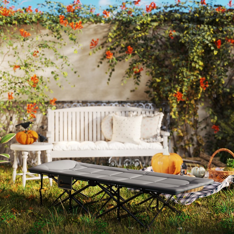 Kokoontaitettava leirisänky patjalla ja tyynyllä, metalli/polyesteri, 187 x 67 x 37 cm, harmaa, kantavuus 150 kg