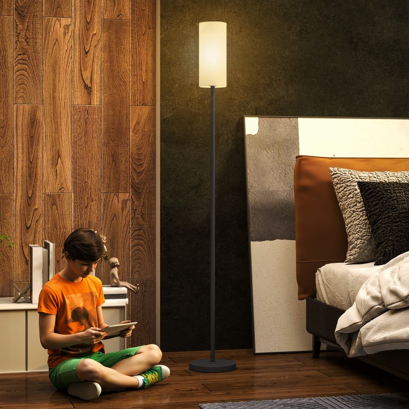 Lattiavalaisin jalalla käytettävällä katkaisijalla, metalli ja kangas, Ø22x163 cm, musta/valkoinen