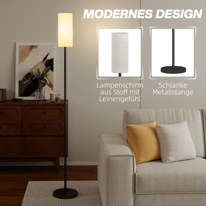 Lattiavalaisin jalalla käytettävällä katkaisijalla, metalli ja kangas, Ø22x163 cm, musta/valkoinen