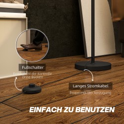 Lattiavalaisin jalalla käytettävällä katkaisijalla, metalli ja kangas, Ø22x163 cm, musta/valkoinen