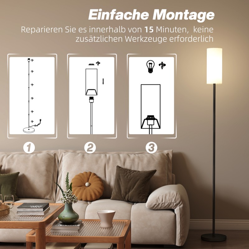 Lattiavalaisin jalalla käytettävällä katkaisijalla, metalli ja kangas, Ø22x163 cm, musta/valkoinen