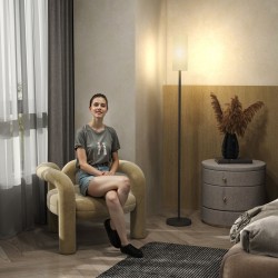 Lattiavalaisin jalalla käytettävällä katkaisijalla, metalli ja kangas, Ø22x163 cm, musta/valkoinen