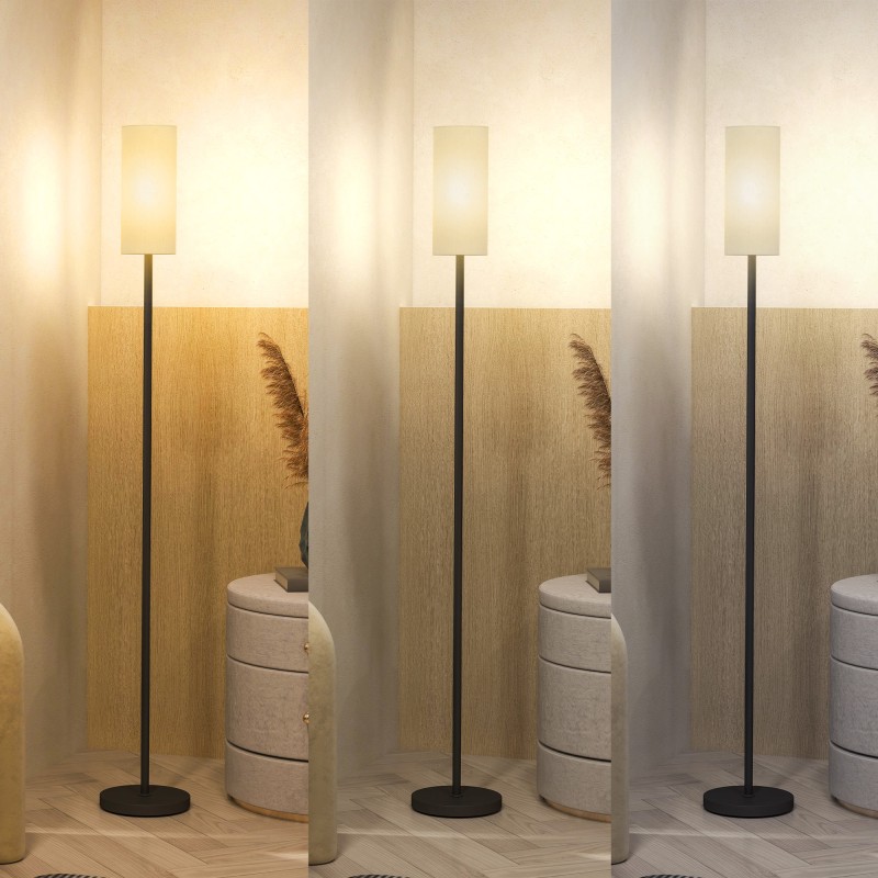 Lattiavalaisin jalalla käytettävällä katkaisijalla, metalli ja kangas, Ø22x163 cm, musta/valkoinen