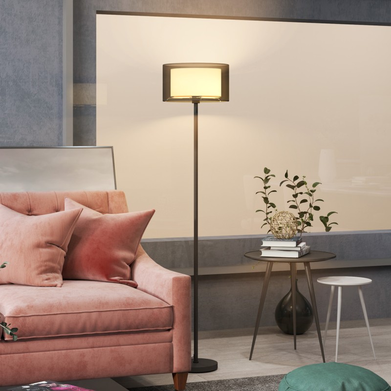 Lattiavalaisin metallia, kaksivärinen varjostin, E27, Ø33 x 152,5 cm, musta/valkoinen